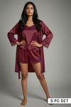 Zivame Luxe Satin 5 Pc Sleep Set - Tawny Port — thumbnail 1